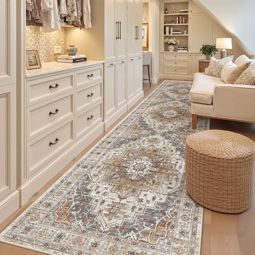 Madane Hallway Runner Rug 3x12 Washable Kitchen Runners 12ft, Turmeric/Grey - Image 3