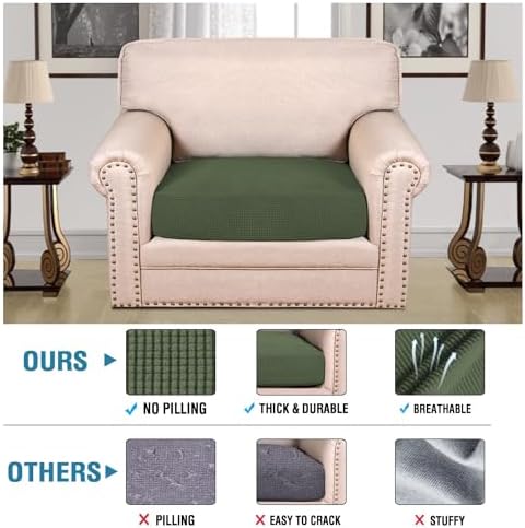 H.VERSAILTEX Super Stretch Individual Seat Cushion Covers Sofa Covers Couch Cushion Covers Slipcover Sets Thick Jacquard Textured Twill Fabric (1 Piece Chair Cushion Cover, Bronze Green) - Image 2