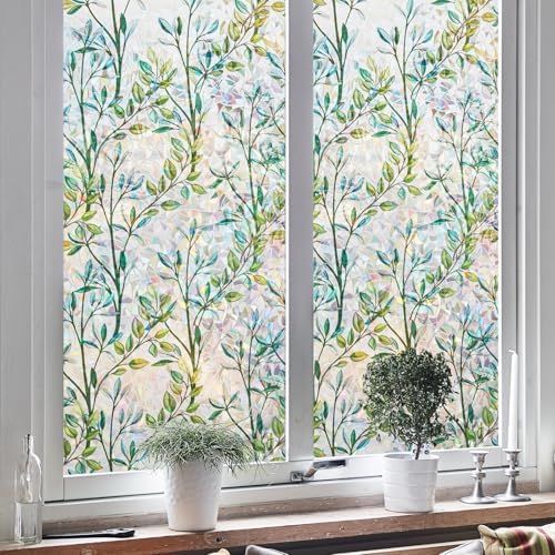 NINETREX Window Privacy Film, Rainbow Stained Glass Leaf, 29.5"x157.4" - Image 2