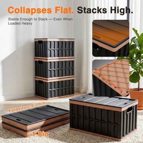 Citylife 64L Collapsible Storage Bins with Lids Plastic Storage Containers for Organizing Stackable Storage BoxLarge Heavy Duty Utility Crates, 4 Packs - Image 5