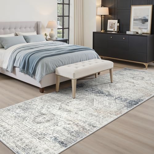 Soalmost Washable Runner Rug 2'6"x8' Kitchen Hallway Runners Blue/Ivory - Image 4
