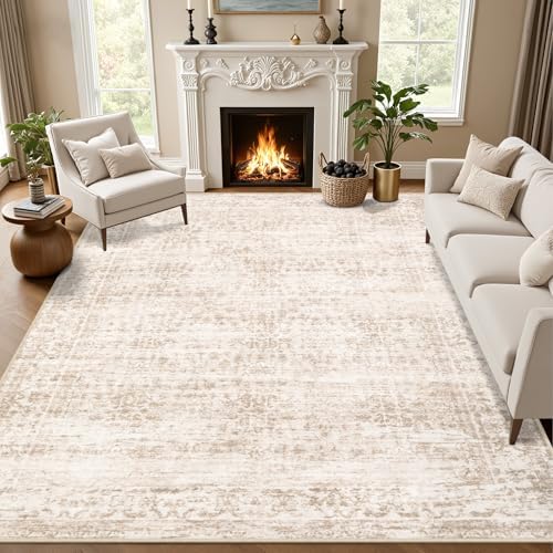 10x14 Area Rugs Living Room: Washable Rug for Bedroom Beige Brown by EXPEDIX