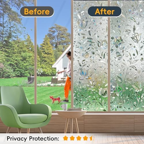 Rainbow Window Privacy Film Decorative, Stained Glass Window Tint for Home, 3D Decals Window Clings for Glass Windows, Static Cling Window Sticker, Suncatcher Window Cover,23.6" by 157.4" - Image 3
