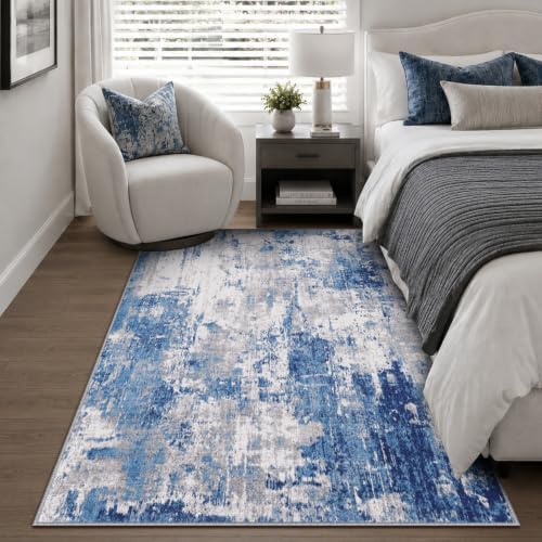 RELEANY Washable 4'x6' Abstract Area Rug for Living Room Blue Gray - Image 2