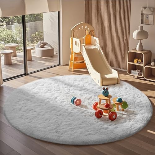 Ophanie Round Rug 6Ft White Circle Area Rug, Aesthetic Room Decor, Fluffy Fuzzy Bedroom Carpet, Plush Soft Shaggy Living Room Rugs for Kids Home, Nursery with Over 99 pcs Pile fibers - Image 5