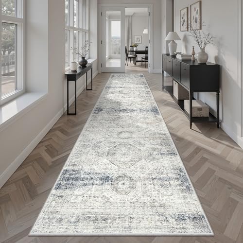 Soalmost Runner Rug 2x10 Washable Hallway Kitchen Runners Blue/Ivory by Soalmost