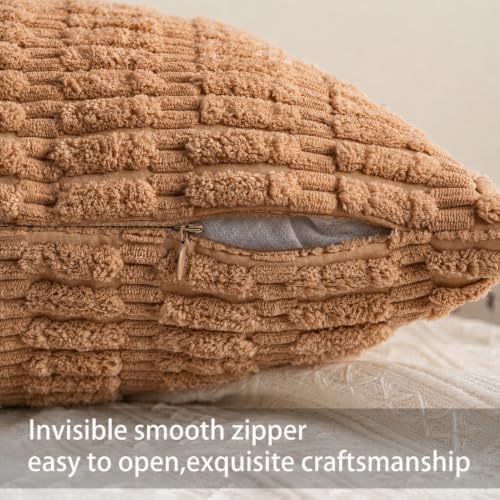 Pack of 2 Corduroy Decorative Throw Pillow Covers 18x18 Inch, Apricot - Image 3