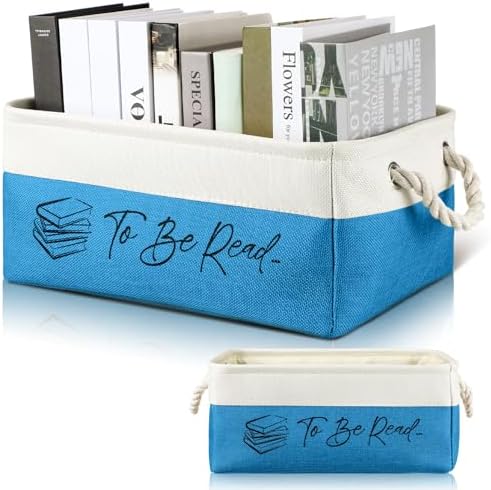 Marsui 1 Pcs TBR Basket Book Storage Bin Bookish Gifts, White Blue by Marsui