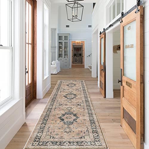 Hallway Washable Runner Rug - 2x7 Kitchen Rugs Entryway Rug Runner Vintage Soft Floor Mat Non Slip Indoor Farmhouse Carpet for Bathroom Living Room Bedroom (2 X 7, Orange) - Image 2