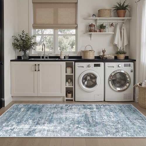 Soalmost Abstratc Runner Rug 2x6 Washable Kitchen Hallway Runners Blue/Grey - Image 4