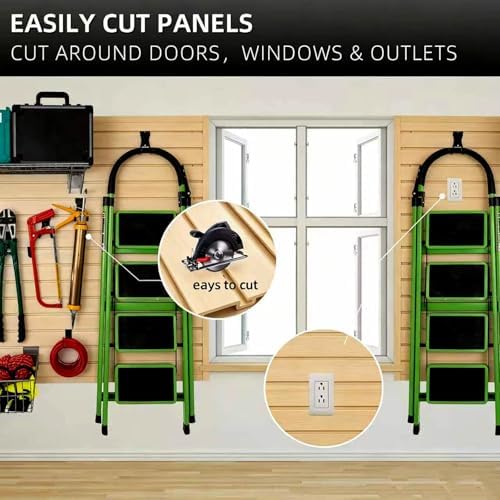 FRAYSCENT Slat Wall Paneling Garage Wall Organizer, Slatwall Panels Garage Tool Organizer Wall Mount Garage Slat Wall Storage Systems, Slat Board PVC Wall Panels Garage Storage (BEIGE, 4ftx4ft) - Image 2