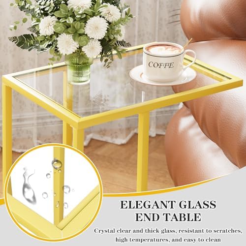 C Table Side End Table, Small C Shaped Table for Sofa,Glass Couch Sofa Tray Snack Table for Living Room, Bedroom,TV Tray Table for Small Space,Accent Coffee Table,Nightstand with Metal Frame(Yellow) - Image 5
