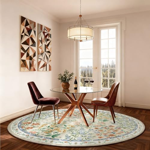 Washable Round Rugs for Bedroom 4ft: Living Room Rug Stain Resistant Non Slip Low Pile Ultra Soft Faux Wool Small Circle Rugs for Entryway Kitchen Bathroom Nursery Dorm Home Office Entrance Indoor - Image 5