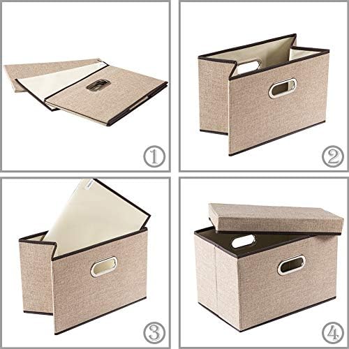 PRANDOM Collapsible Storage Cubes with Lids [1-Pack] Jute Fabric Foldable Storage Boxes Organizer Containers Baskets Bins with Cover for Home Bedroom Closet Office Nursery (14.9x9.8x9.8) - Image 6