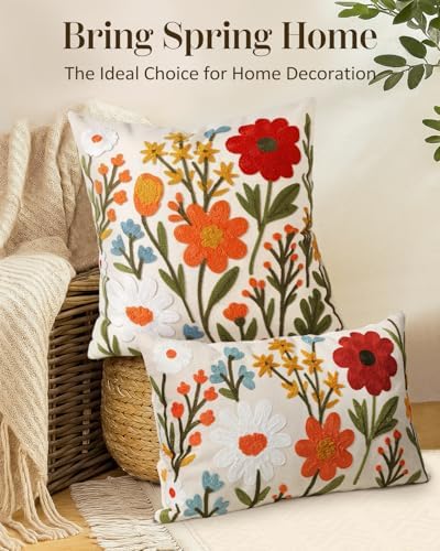 Embroidered Lumbar Pillow Cover 20x12 Inch, Flower Cluster - Image 5
