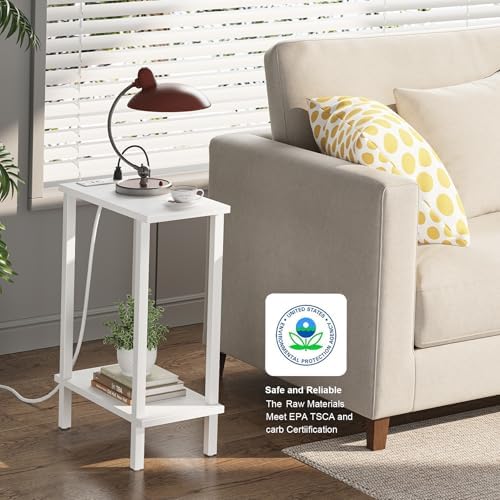 TUTOTAK Narrow Side Table, 2-Tier Small End Table with Charging Station - Image 4
