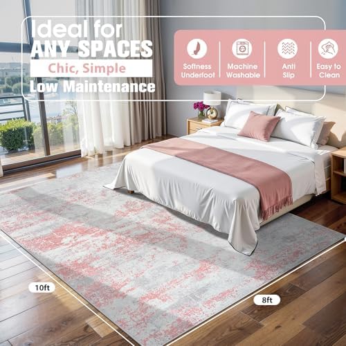 Aelenmu 8x10 Area Rugs for Living Room Washable Bedroom Dining Room Pink - Image 2