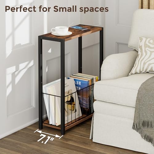 Homleke Narrow Side Tables Set of 2 with Magazine Holder, Skinny End Tables - Image 3