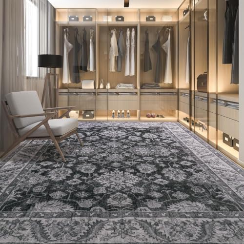 Hanples 5x7 Area Rugs for Living Room, Washable Rug Vintage Floral, Gray - Image 5