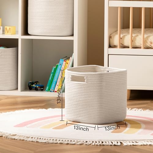 Dreamcountry 13x13 Cube Storage Bins, Storage Cubes with Handles, 4 Pack Cotton Rope Basket for Shelves, Cube Storage Organizer forToys, Book, Clothes, Home, Office, Nursery, Beige - Image 2