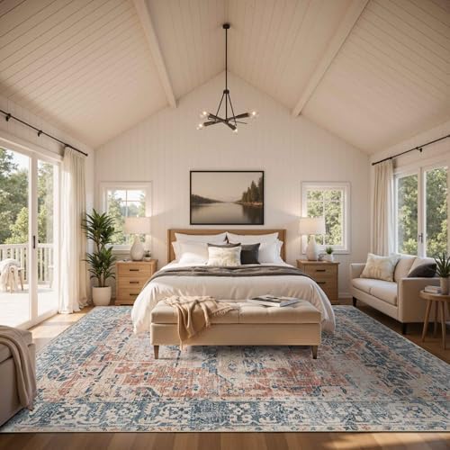 Rugxara 10x14 Area Rugs for Living Room Large Washable Rug, Coral Blue - Image 3