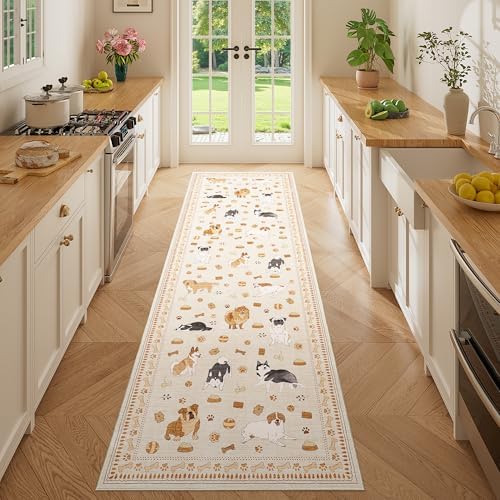 DUKINO 2.6x8 Kitchen Runner Rug, Washable Non Slip Dog Rug, Beige Yellow by DUKINO