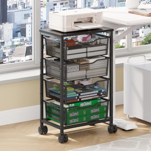 Hongtamoya Rolling Cart with Drawers, Storage Cart with Wheels, Black by Hongtamoya