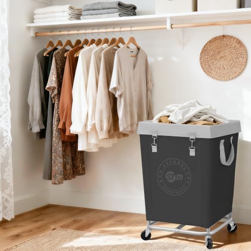 STORAGE MANIAC Commercial Laundry Hamper with Heavy Duty Steel Frame, 160 L Industrial Laundry Basket Cart with Wheels for Hotel, Home, Laundry Room, 17.72''L x 17.72''W x 30.91''H, Medium Black - Image 7