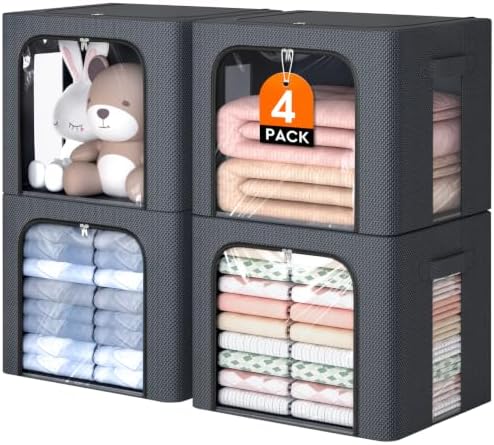 Metal Frame Clothes Storage Bins, Light Grey, 40L, 4 Pack by EpicTotes