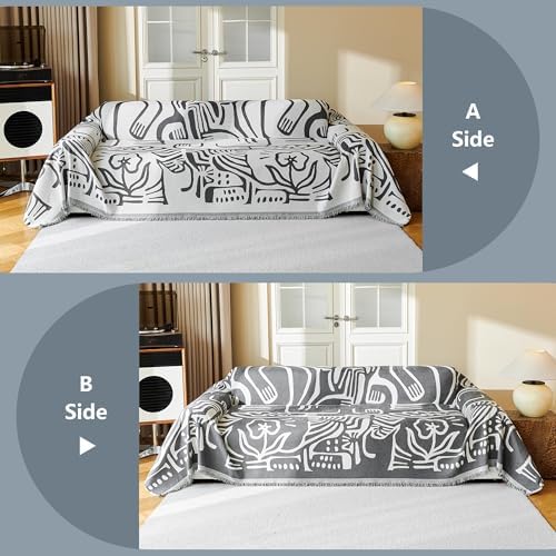 MYSKY HOME Couch Cover for Dogs, Washable Couch Covers, Sofa Covers for Sectional Sofa, Couch Cover 2 Cushion Sofa Dogs Furniture Protector, Chenille Sofa Covers for Pets, 71"x118", Abstract Dark Grey - Image 6