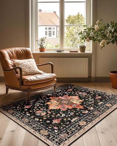 RELEANY Washable Area Rug, 3'x4', Black/Colorful by RELEANY