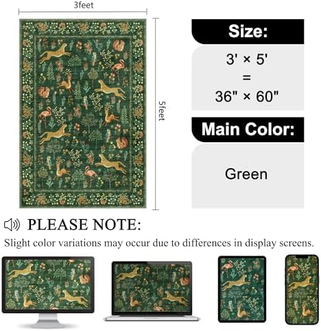 DUKINO 3x5 Rug, Washable Animal Area Rug for Bedroom Non Slip, Green - Image 2