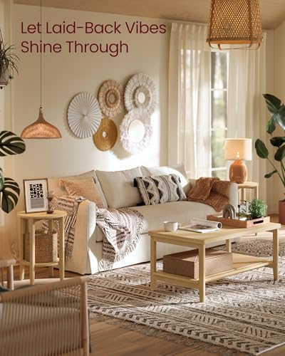 VASAGLE Round Side End Table, 2-Tier Boho Bedside Table with Rattan-Look - Image 5