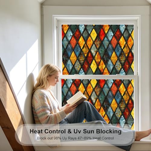 Window UV Protection Rainbow Privacy Film:Non-Adhesive Static Cling Decorative Window Film with Installation Tools,Stained Glass Window Film for Kitchen,Bathroom,and Shower Doors,16.9 x 39.4 inches. - Image 2