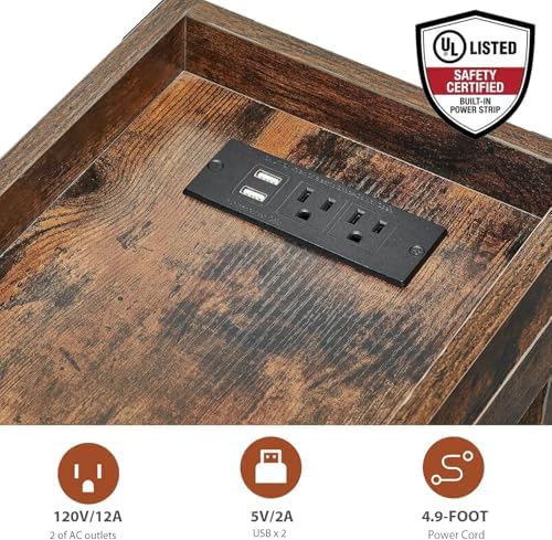Narrow End Table, Rustic Brown, Industrial Style - Image 4