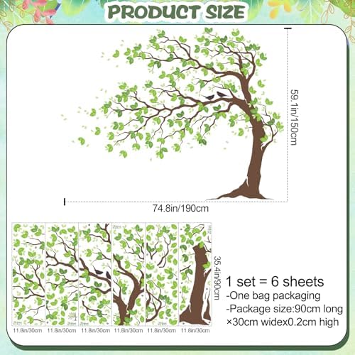 AM AMAONM 74.8x59 Inch Large Watercolor Tree Wall Decals - Peel & Stick Wall Stickers, DIY Removable Wall Art for Kids Living Room, Bedroom, Nursery Decor (Brown Trunk Green Leaves) - Image 3