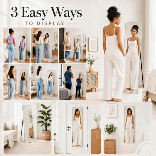 57x20" Full Length Mirror Floor Stand,Over the Door,Wall Mounted Silver - Image 6