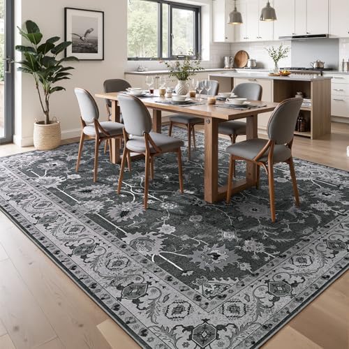 Hanples 8x10 Area Rugs for Living Room, Washable Rug Vintage Floral, Black - Image 4
