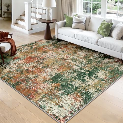 RELEANY Washable Square 8'x8' Area Rug for Living Room Green Multi by RELEANY
