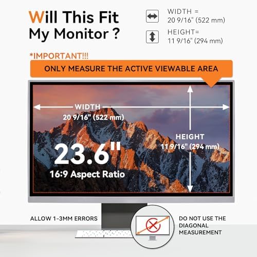 [2 Pack] 23.6 Inch Computer Privacy Screen for 16:9 Aspect Ratio Widescreen Monitor, Eye Protection Anti Glare Blue Light Computer Monitor Privacy Filter, Removable Anti-Scratch 23.6 Protector Film - Image 2