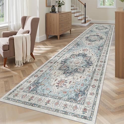 Madane Hallway Runner Rug 2'6''x10' Blue, Washable Vintage Kitchen Runners - Image 2