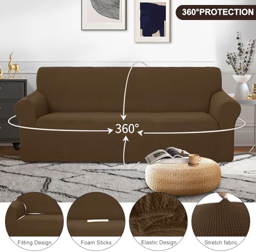 U-NICE HOME Stretch Couch Cover Slipcover for 3 Cushion Sofa, Brown - Image 3