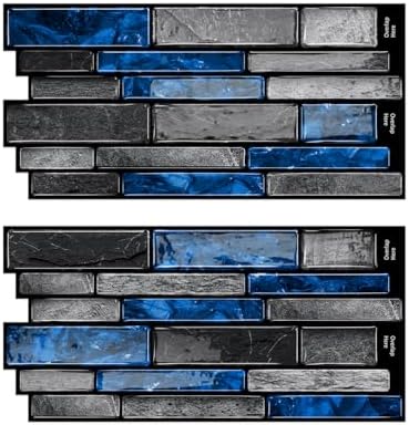 3D Textured Peel and Stick Backsplash,20-Pcs PVC Tiles,Black&Blue | Waterproof & Durable,Wall Decor for Kitchen, Bathroom,RVs by ViibXfans