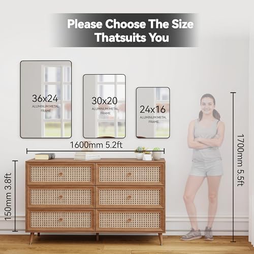 36x24 Bathroom Mirror Rect Wall Mounted Aluminum Metal Frame Black - Image 4