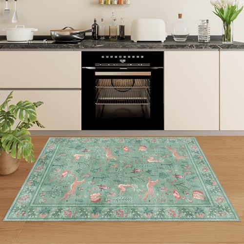 DUKINO 2x3 Entryway Rug, Washable Door Mat Animal Rug for Kitchen, Teal - Image 4