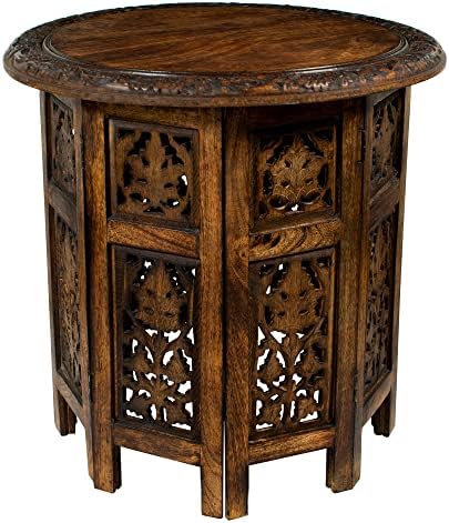 COTTON CRAFT Solid Wood End Table - Hand Carved Folding Accent Side Table by COTTONCRAFT