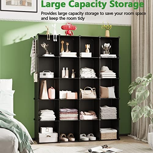 C&AHOME 20-Cube Shelf, Plastic Cube Storage Organizer, DIY Bookshelf Black - Image 3