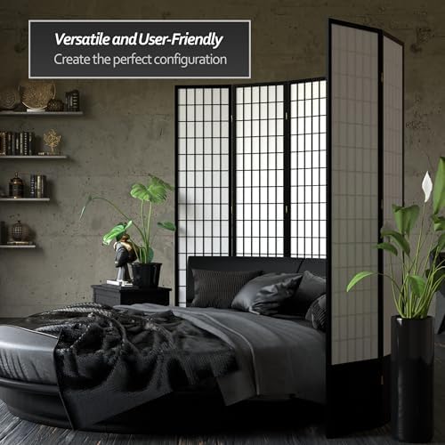 Red Lantern 7 ft. Tall Window Pane Shoji Screen - Black - 8 Panels - Image 3