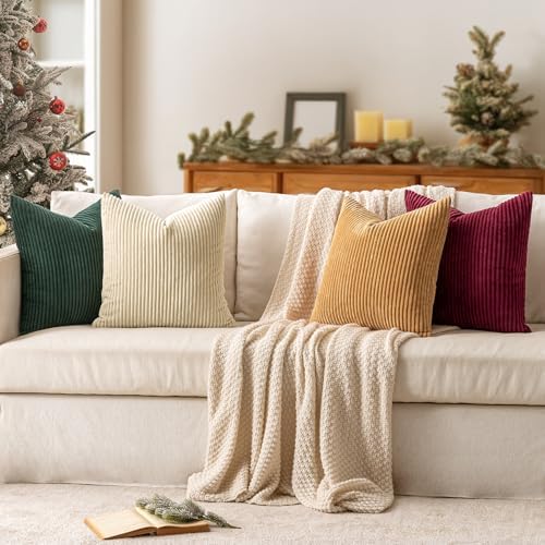 MIULEE Corduroy Decorative Throw Pillow Covers Christmas Red Green 18x18 - Image 3