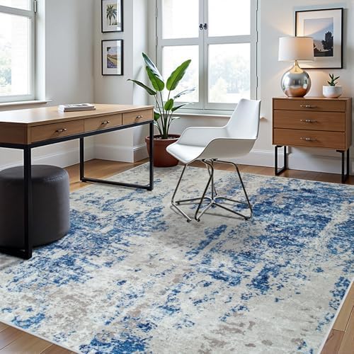6x9 Area Rugs for Living Room Washable Bedroom Dining Room Blue Grey White - Image 3
